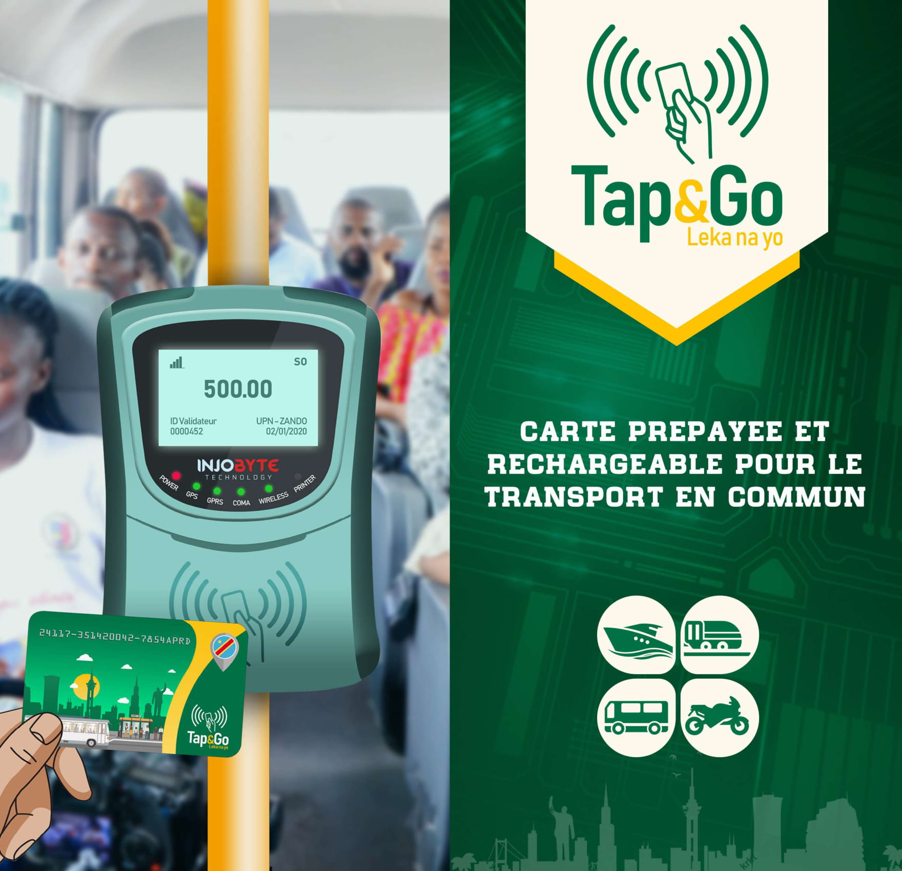 carte prépayée et rechargeable tap&go lekanayo pour la mobilité à kinshasa